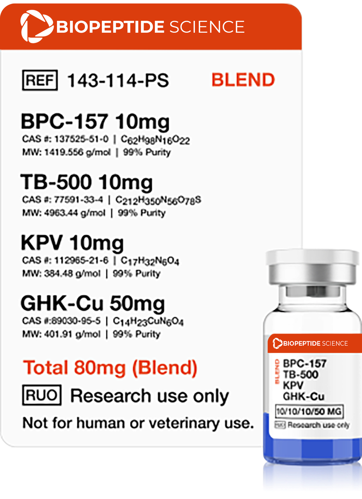 BPC-157, TB-500, KPV, GHK-Cu 80mg (Klow Blend)