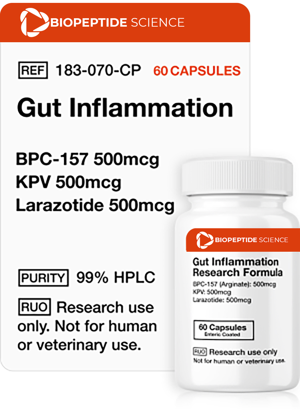 Gut Inflammation (60 Capsules) (Stable BPC-157 Arginate, KPV, Larazotide)