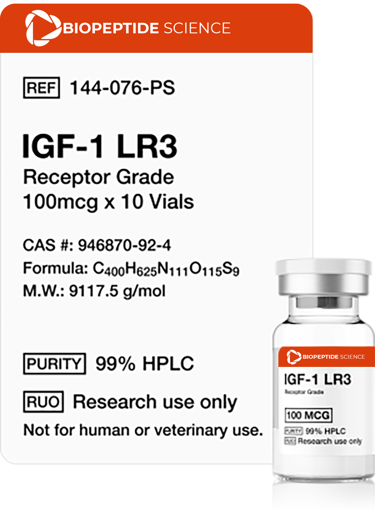 IGF-1 LR3 (Receptor Grade) 100mcg x 10 Vials