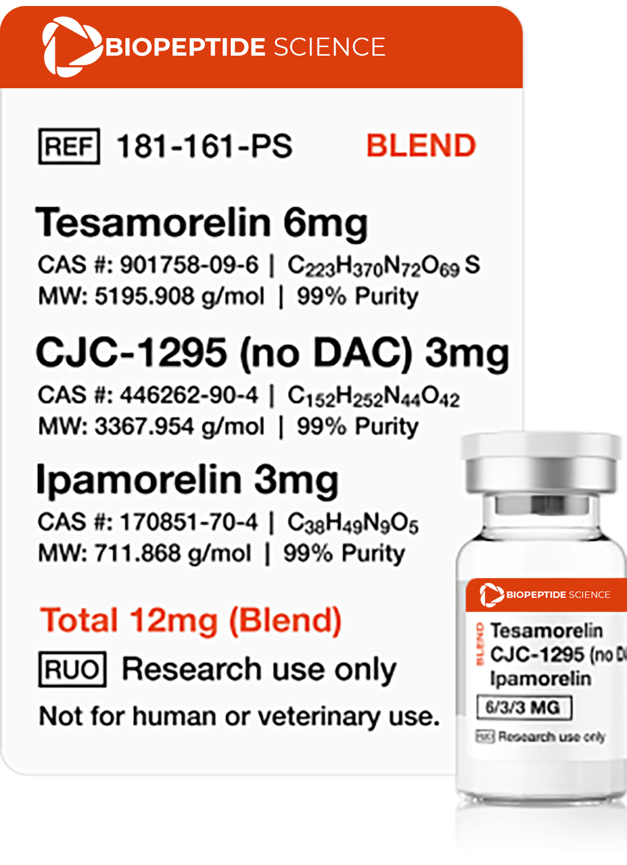 Tesamorelin, CJC-1295 (no DAC), Ipamorelin 12mg (Blend)